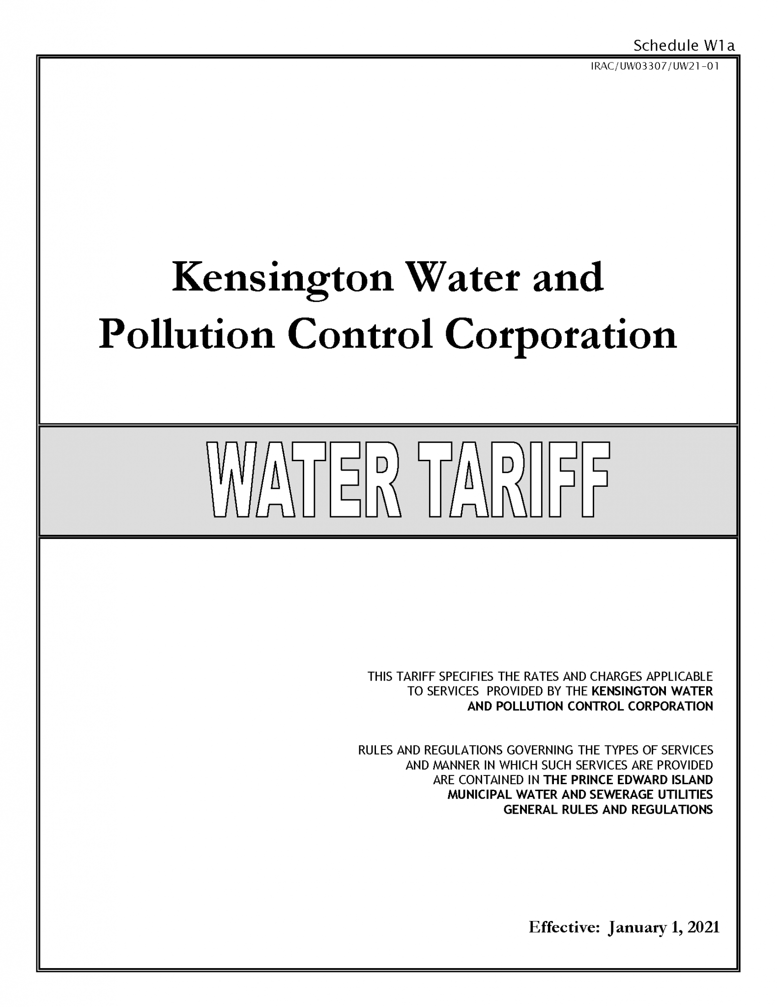 Water & Sewer Tariff Town of Kensington