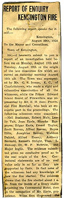 Article concerning the 1924 burning of Kensington.