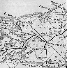 Map of the railroad on Prince Edward Island.